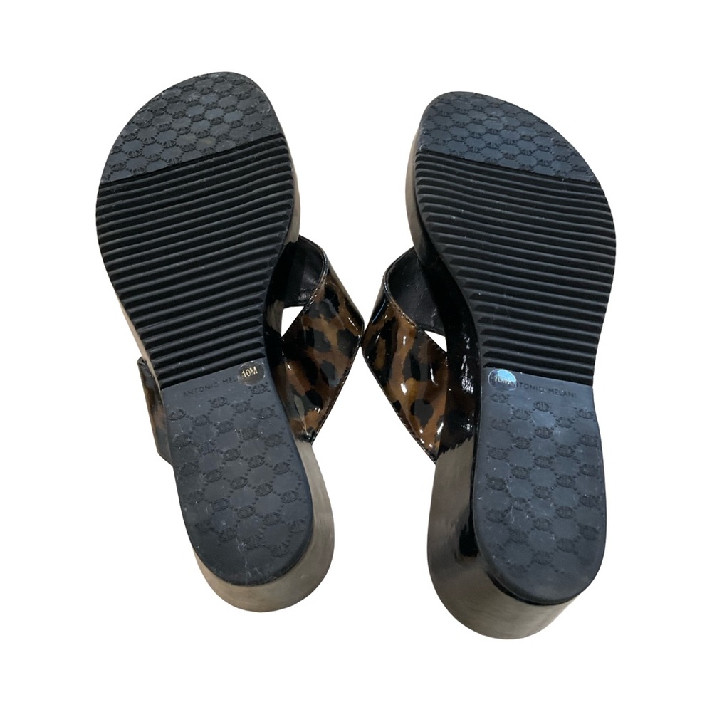 Antonio Melani Leopard Patent Thong Wedge Sandals 10 Comfort Slip On - Picture 6 of 10